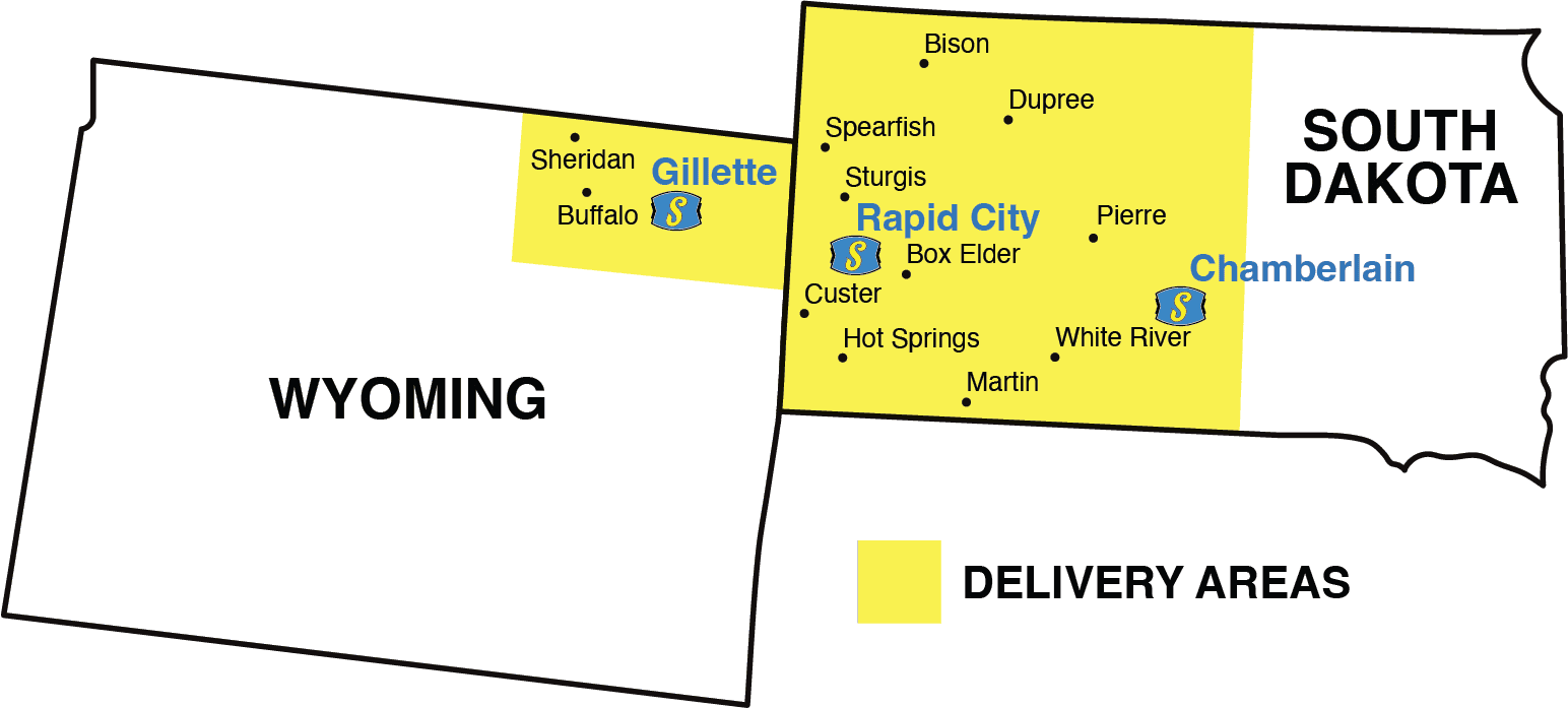 Servall Delivery Areas for Wyoming and South Dakota